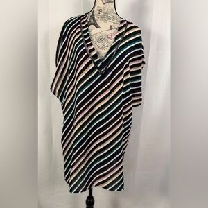 Kona Sol Multicolor Diagonal Stripe Swim Cover‑Up — Size M / V‑Neck, Beach Tunic